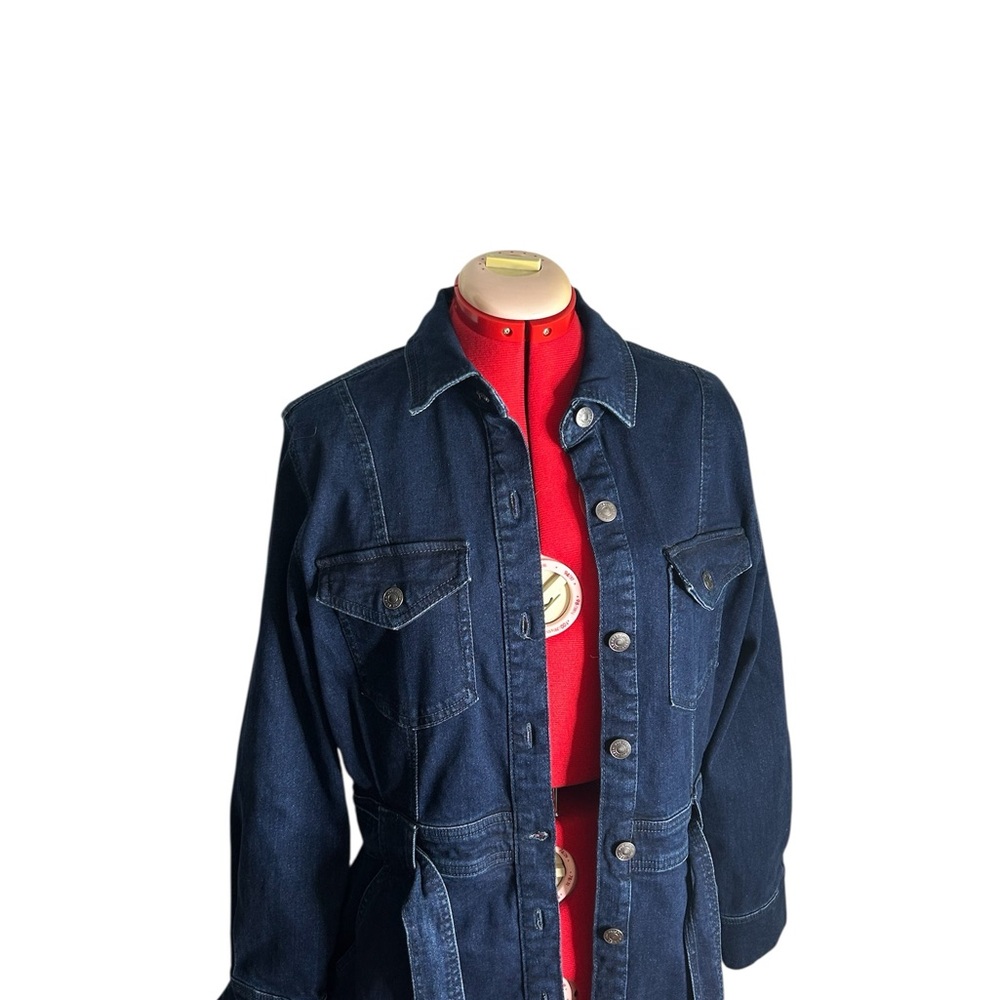 Joe Fresh Dark Navy Long-Sleeve Denim Shirt Dress with Tie Waist - Picture 5 of 8